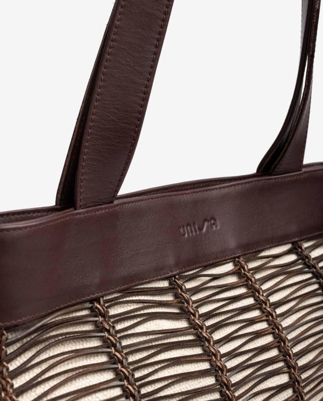 Unisa bolsa grande confeccionada em tecido e couro mulheres 6V2Z61108 marrom