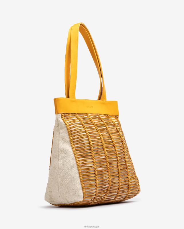 Unisa bolsa grande confeccionada em tecido e couro mulheres 6V2Z61109 amarelo