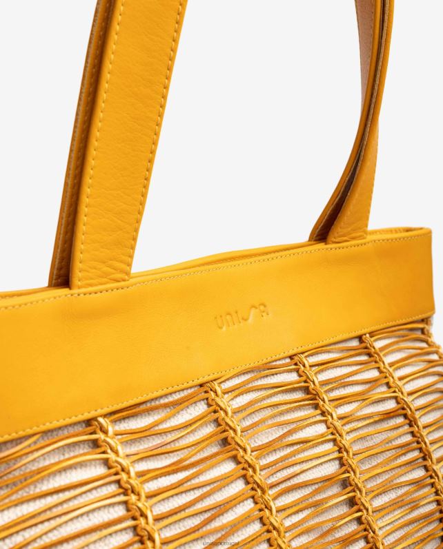 Unisa bolsa grande confeccionada em tecido e couro mulheres 6V2Z61109 amarelo