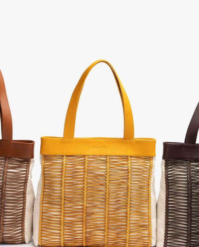 Unisa bolsa grande confeccionada em tecido e couro mulheres 6V2Z61109 amarelo