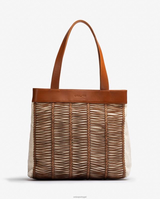 Unisa bolsa grande confeccionada em tecido e couro mulheres 6V2Z61110 marrom