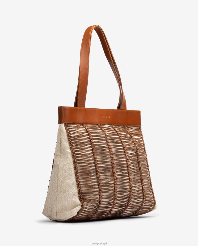 Unisa bolsa grande confeccionada em tecido e couro mulheres 6V2Z61110 marrom