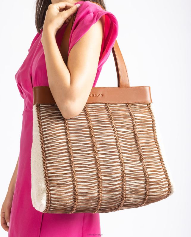 Unisa bolsa grande confeccionada em tecido e couro mulheres 6V2Z61110 marrom