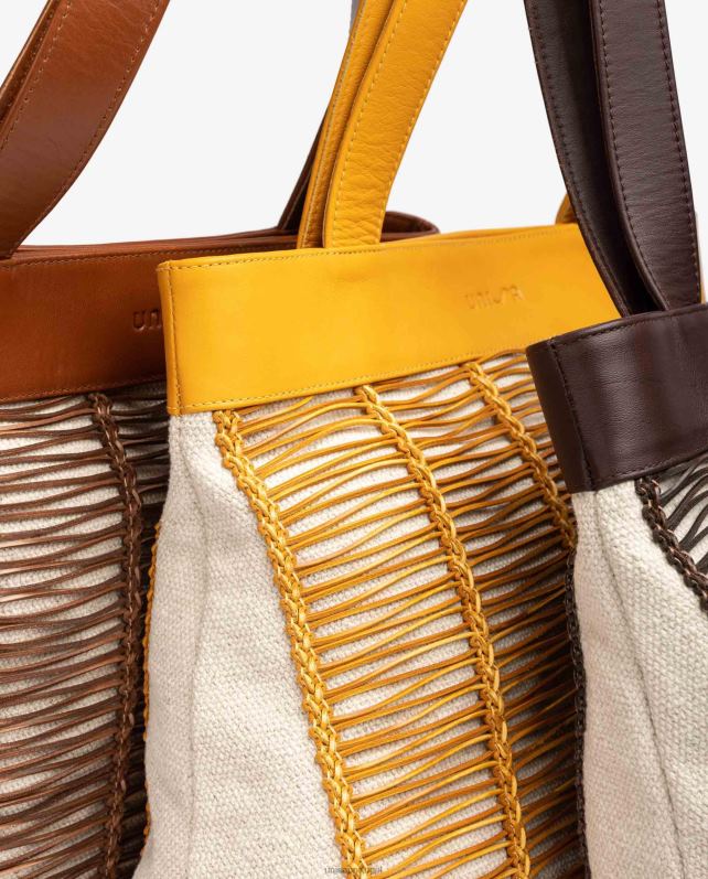 Unisa bolsa grande confeccionada em tecido e couro mulheres 6V2Z61110 marrom