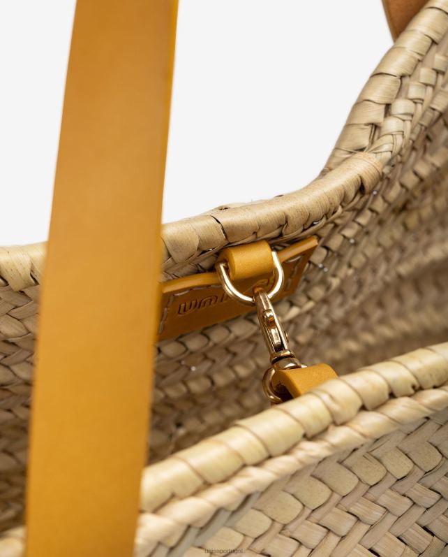 Unisa cesta trançada média com alças de couro e logotipo mulheres 6V2Z61097 amarelo