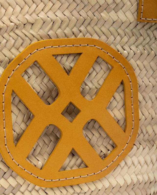 Unisa cesta trançada média com alças de couro e logotipo mulheres 6V2Z61097 amarelo