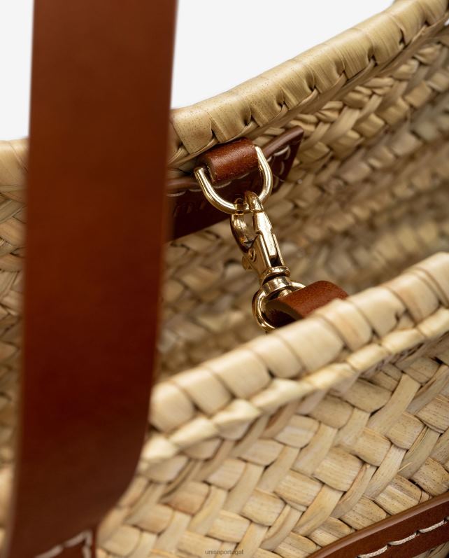 Unisa cesta trançada média com alças de couro e logotipo mulheres 6V2Z61098 marrom