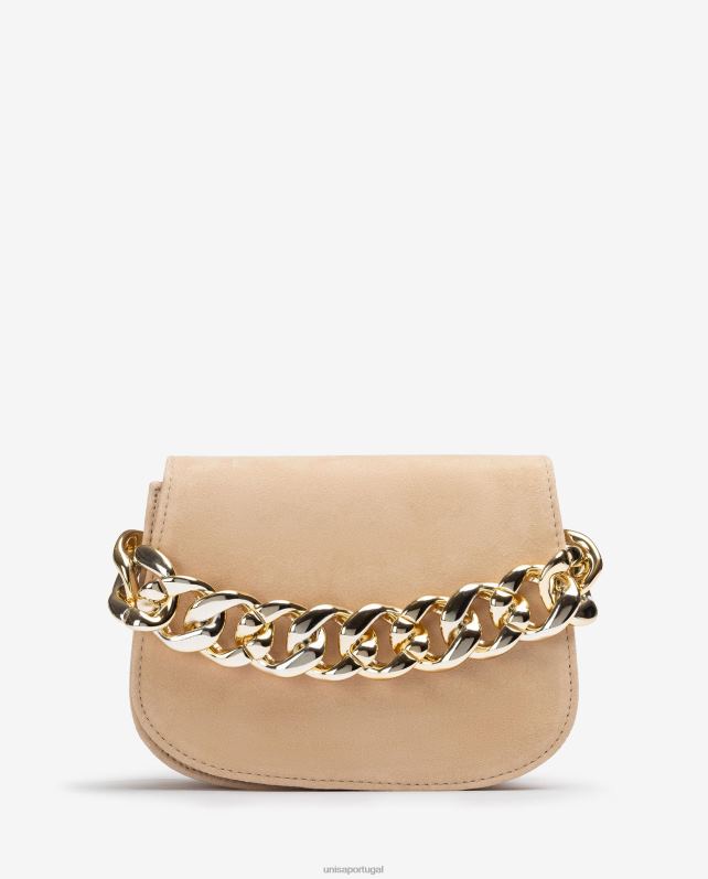 Unisa bolsa com corrente dourada mulheres 6V2Z61186 bege