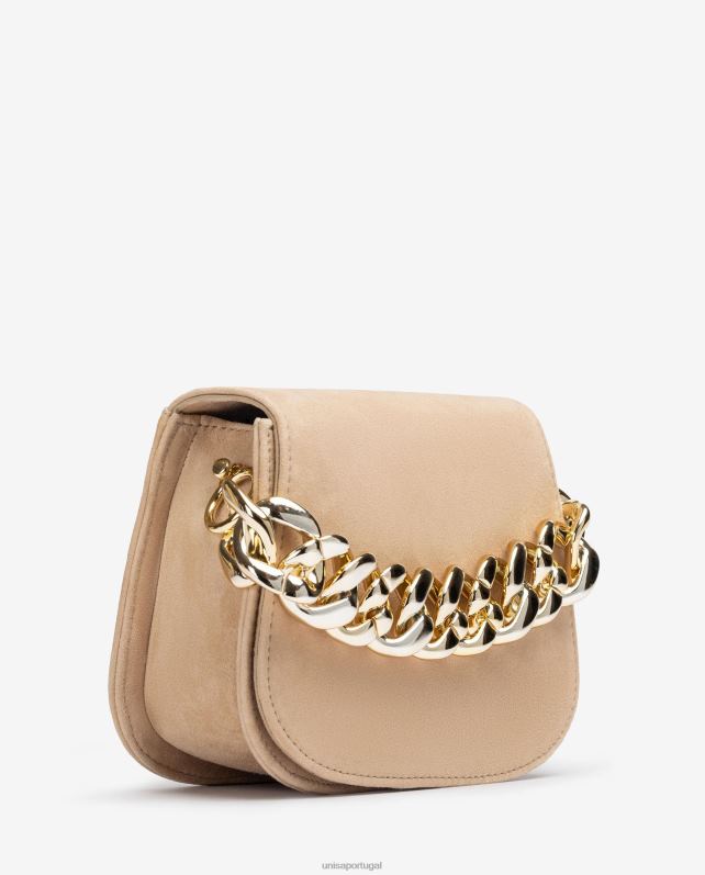 Unisa bolsa com corrente dourada mulheres 6V2Z61186 bege