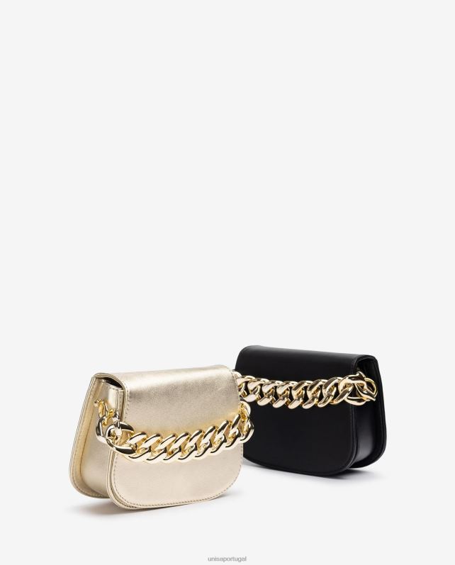 Unisa bolsa com corrente dourada mulheres 6V2Z61199 preto