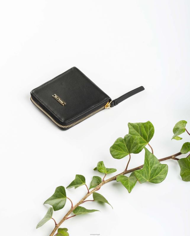 Unisa carteira de couro com zíper mulheres 6V2Z61233 preto