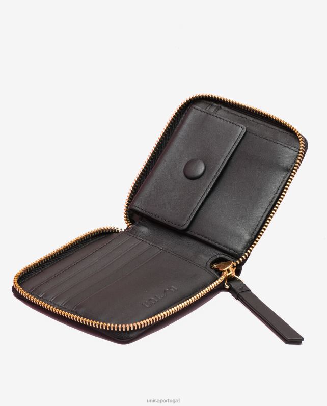 Unisa carteira de couro com zíper mulheres 6V2Z61233 preto