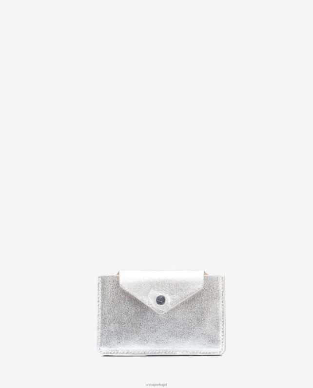 Unisa cor do porta-cartões de couro mulheres 6V2Z61237 prata