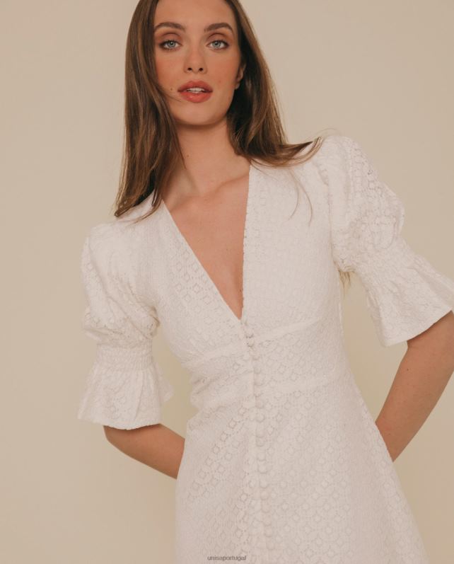 Unisa vestido midi de renda com ajuste diferenciado mulheres 6V2Z61245 branco