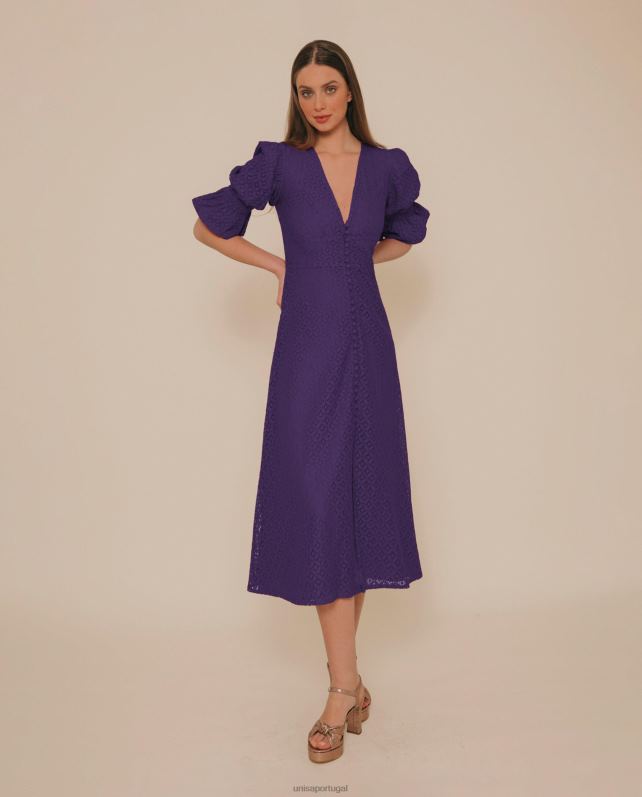 Unisa vestido midi de renda com ajuste diferenciado mulheres 6V2Z61257 lila