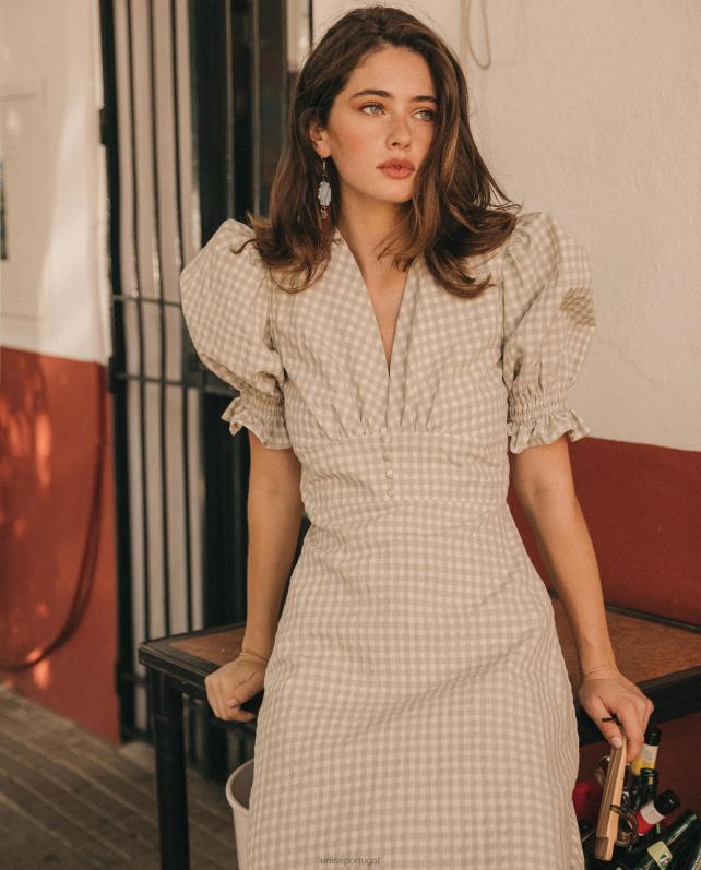 Unisa vestido midi decote v mulheres 6V2Z61251 moda