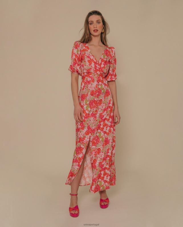 Unisa vestido midi esvoaçante mulheres 6V2Z61247 papoula