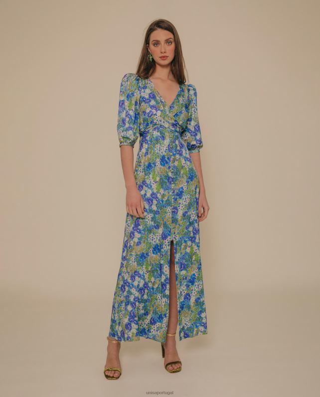 Unisa vestido midi esvoaçante mulheres 6V2Z61248 azul
