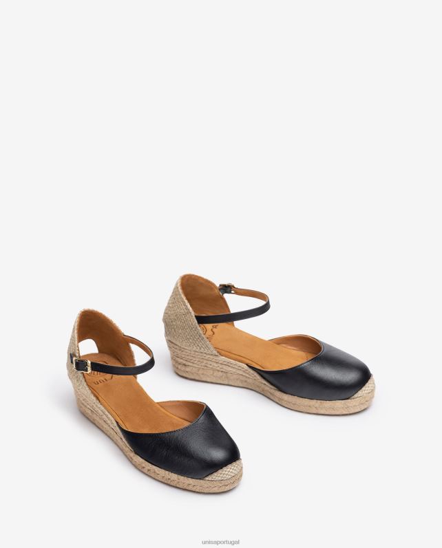 Unisa Espadrille salto vamp confeccionada em couro mulheres 6V2Z6795 preto