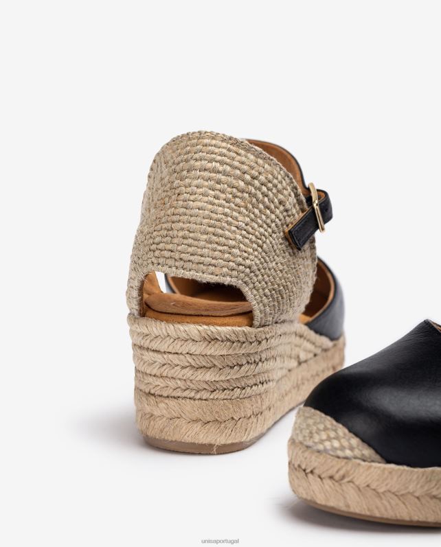 Unisa Espadrille salto vamp confeccionada em couro mulheres 6V2Z6795 preto