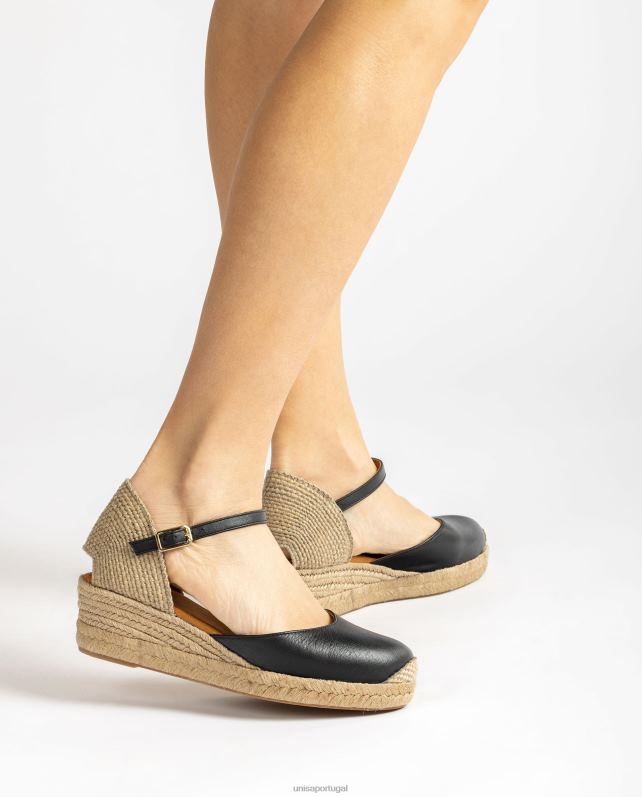 Unisa Espadrille salto vamp confeccionada em couro mulheres 6V2Z6795 preto