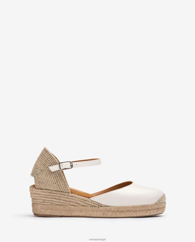 Unisa Espadrille salto vamp confeccionada em couro mulheres 6V2Z6796 branco