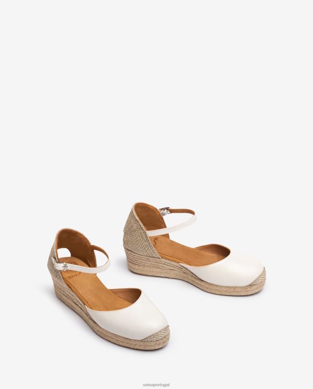 Unisa Espadrille salto vamp confeccionada em couro mulheres 6V2Z6796 branco