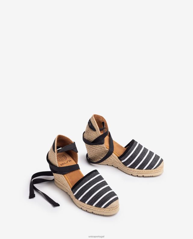 Unisa alpargata salto alto confeccionada em tecido jarapa mulheres 6V2Z6718 preto