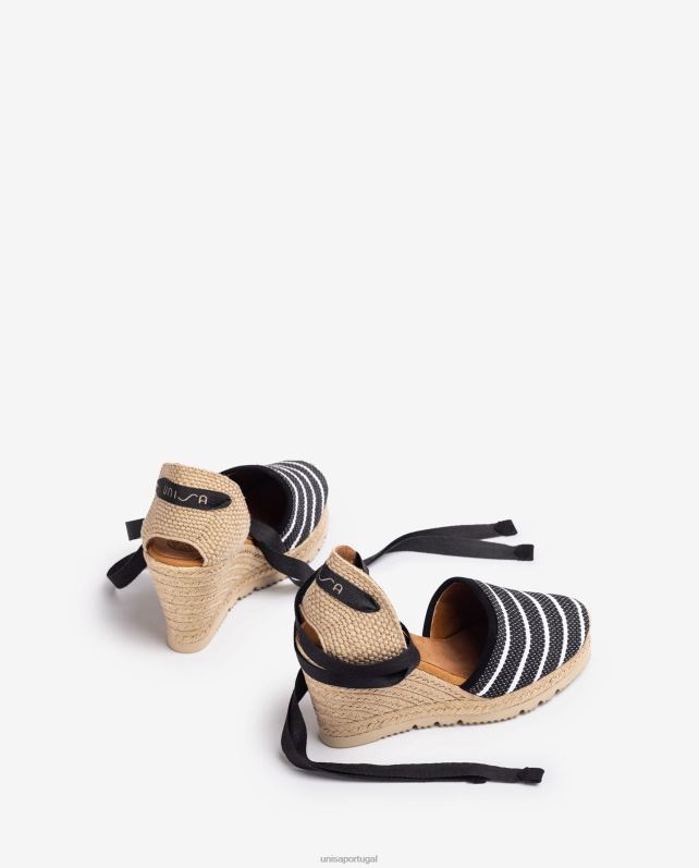 Unisa alpargata salto alto confeccionada em tecido jarapa mulheres 6V2Z6718 preto