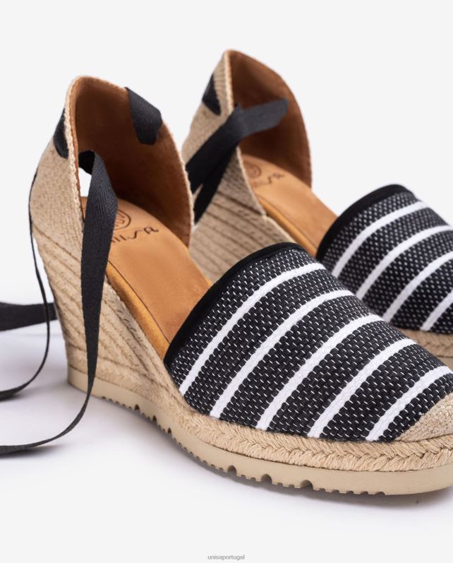Unisa alpargata salto alto confeccionada em tecido jarapa mulheres 6V2Z6718 preto
