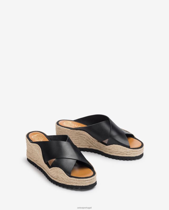 Unisa espadrille com alças cruzadas largas mulheres 6V2Z6696 preto