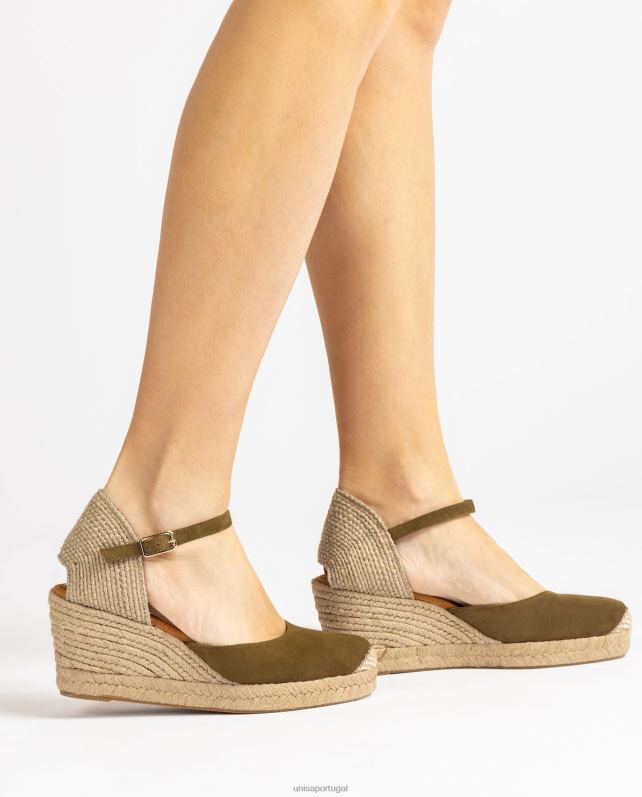 Unisa espadrille com salto em camurça mulheres 6V2Z6476 verde