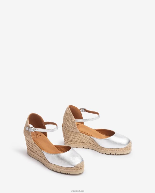 Unisa espadrille com tira no tornozelo efeito metalizado d'orsay mulheres 6V2Z6733 prata