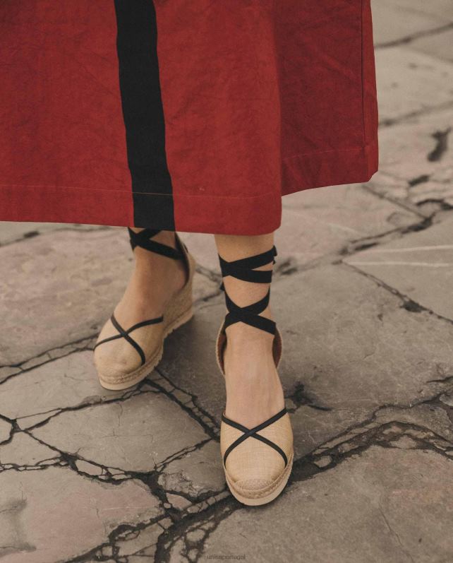 Unisa espadrille confeccionada em ráfia e couro mulheres 6V2Z61320 gracioso