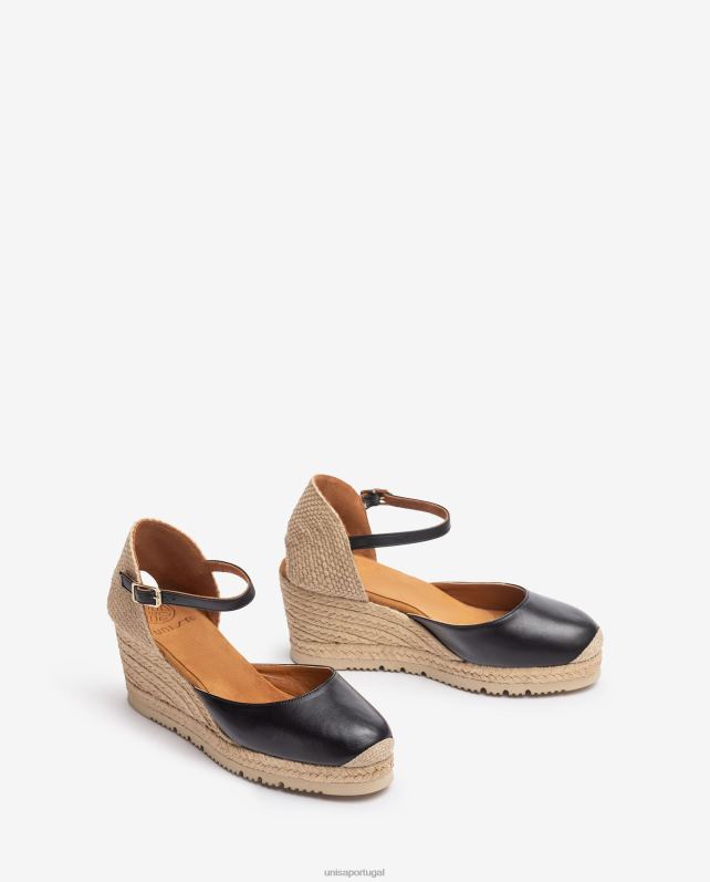 Unisa espadrille d'orsay de couro com tira no tornozelo mulheres 6V2Z6734 preto