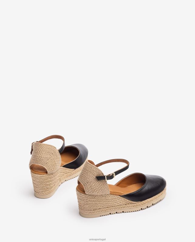 Unisa espadrille d'orsay de couro com tira no tornozelo mulheres 6V2Z6734 preto