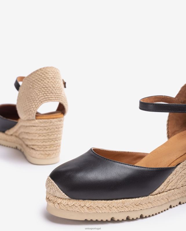 Unisa espadrille d'orsay de couro com tira no tornozelo mulheres 6V2Z6734 preto