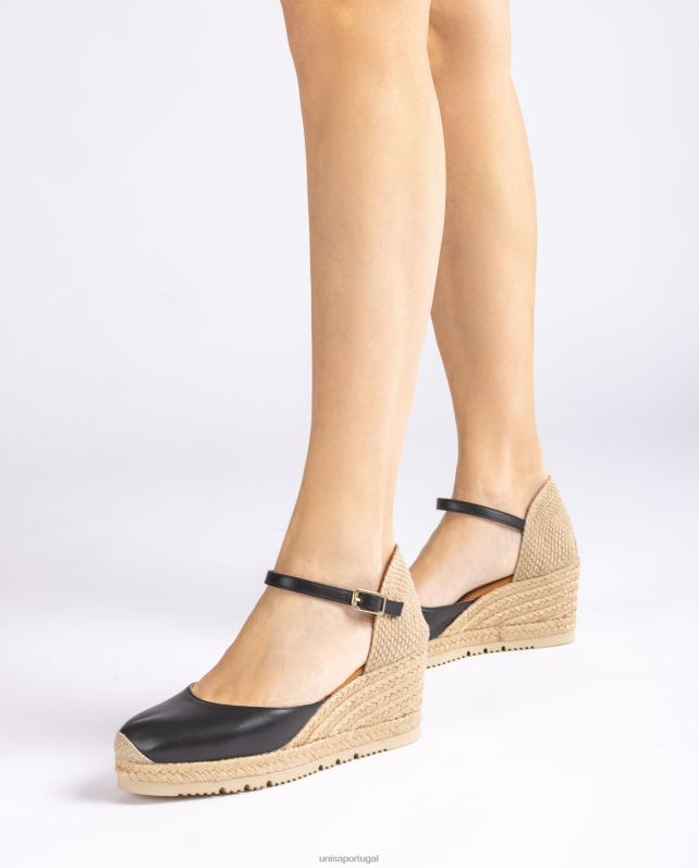 Unisa espadrille d'orsay de couro com tira no tornozelo mulheres 6V2Z6734 preto