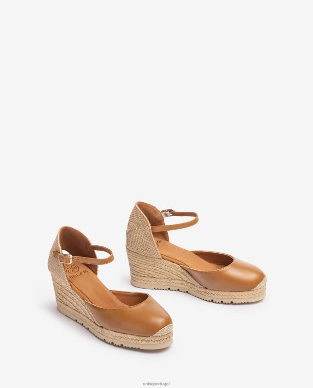 Unisa espadrille d'orsay de couro com tira no tornozelo mulheres 6V2Z6735 marrom