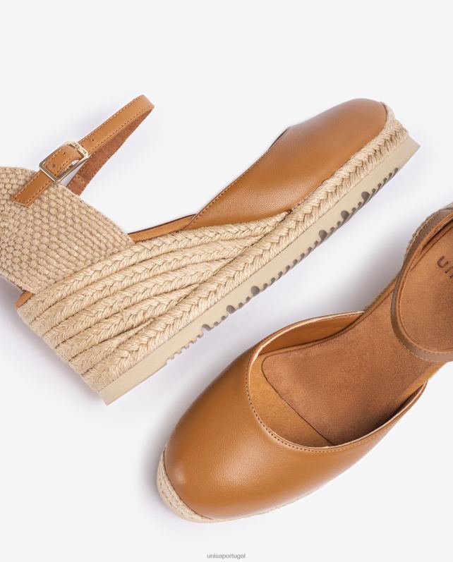 Unisa espadrille d'orsay de couro com tira no tornozelo mulheres 6V2Z6735 marrom
