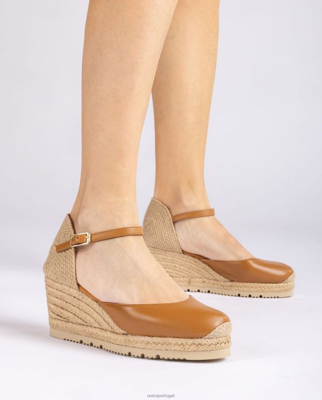 Unisa espadrille d'orsay de couro com tira no tornozelo mulheres 6V2Z6735 marrom