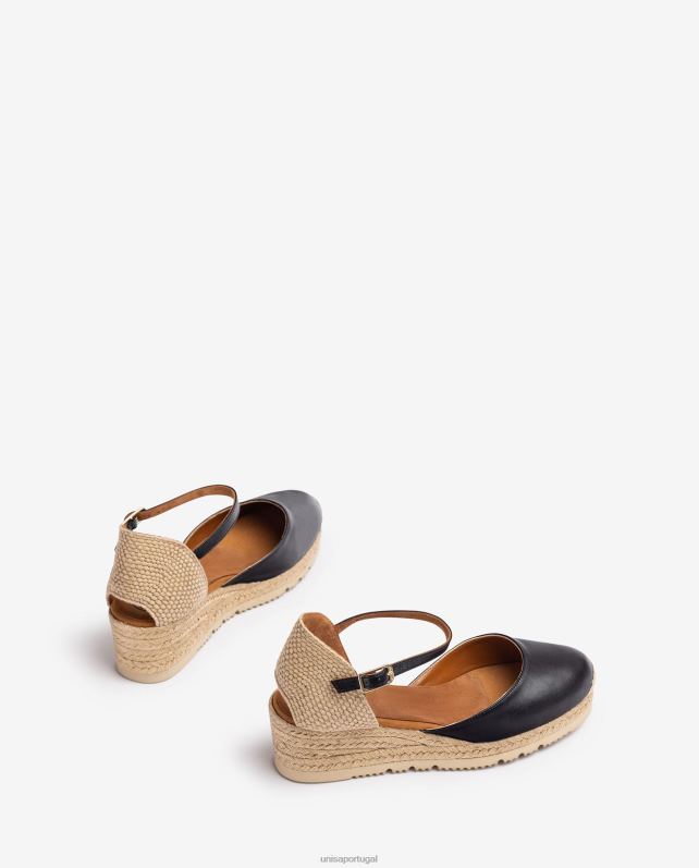 Unisa espadrille d'orsay de couro com tira no tornozelo mulheres 6V2Z6763 preto