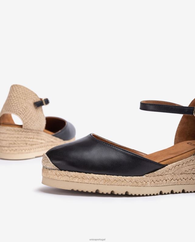Unisa espadrille d'orsay de couro com tira no tornozelo mulheres 6V2Z6763 preto