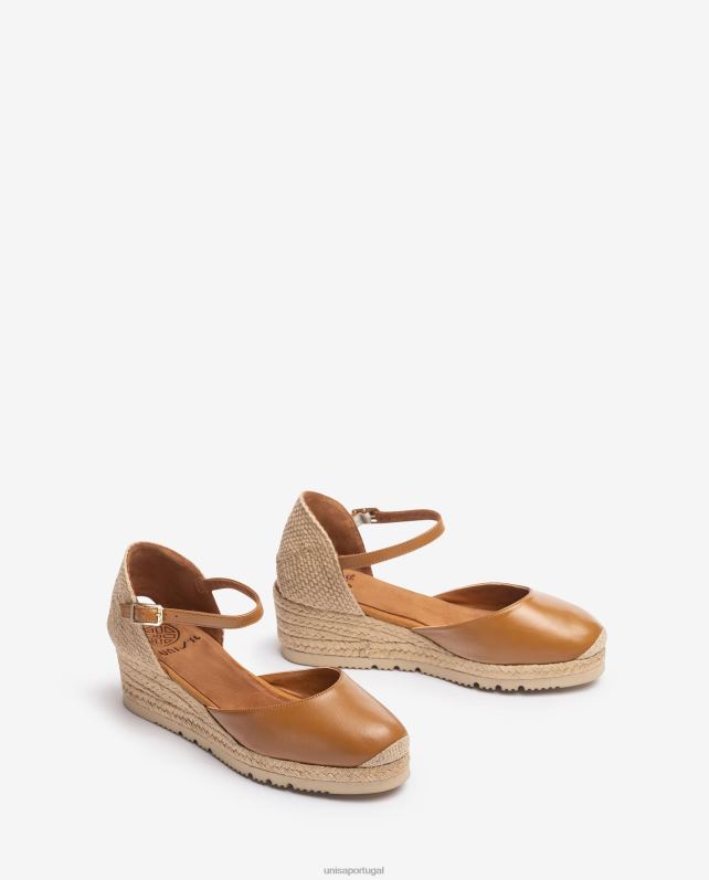 Unisa espadrille d'orsay de couro com tira no tornozelo mulheres 6V2Z6764 marrom