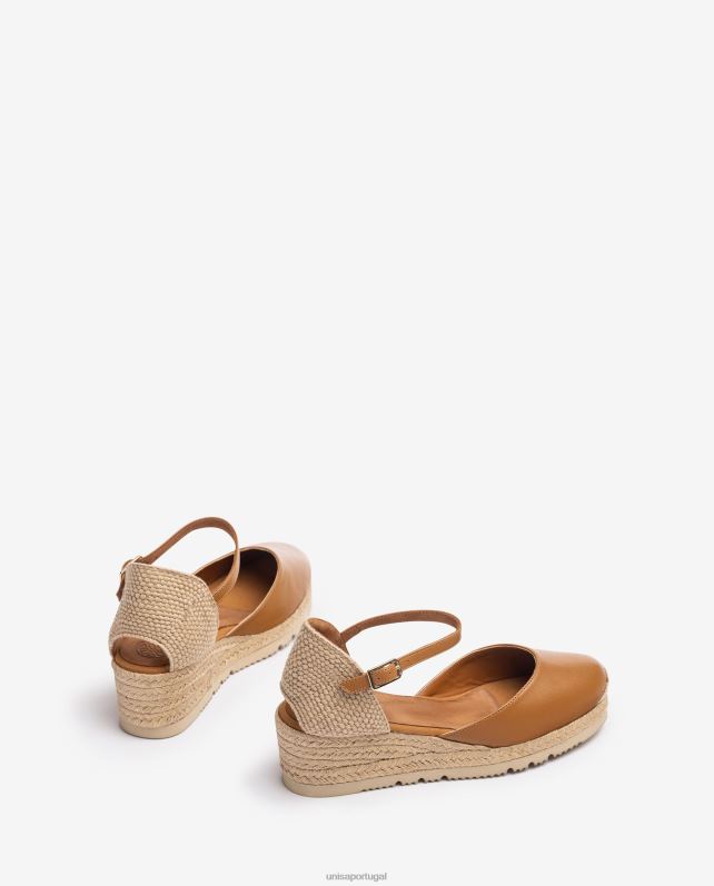 Unisa espadrille d'orsay de couro com tira no tornozelo mulheres 6V2Z6764 marrom