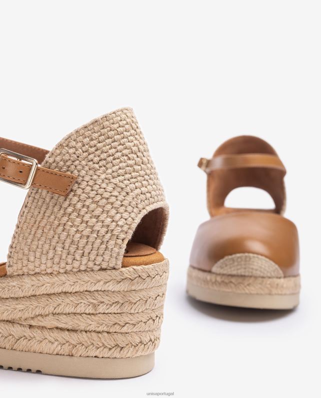 Unisa espadrille d'orsay de couro com tira no tornozelo mulheres 6V2Z6764 marrom