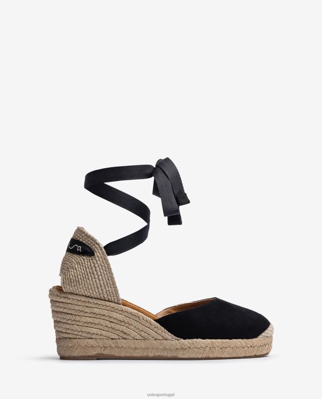 Unisa espadrille de amarrar no tornozelo mulheres 6V2Z6480 preto