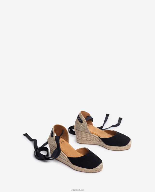 Unisa espadrille de amarrar no tornozelo mulheres 6V2Z6480 preto
