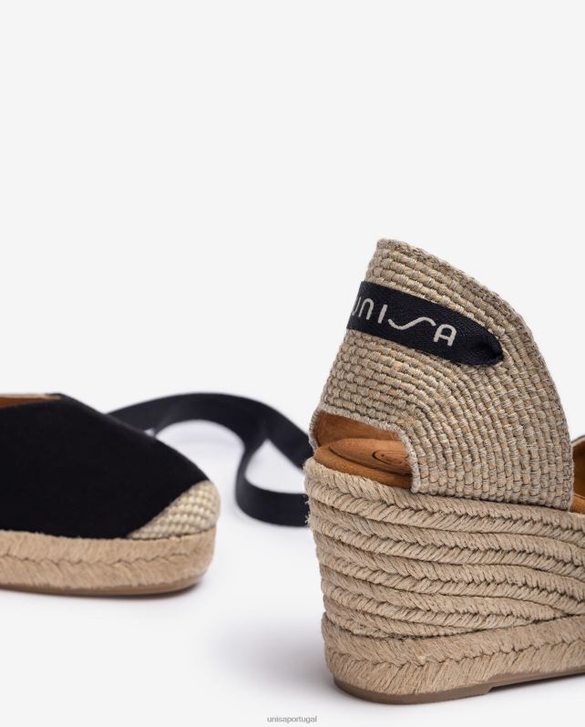 Unisa espadrille de amarrar no tornozelo mulheres 6V2Z6480 preto