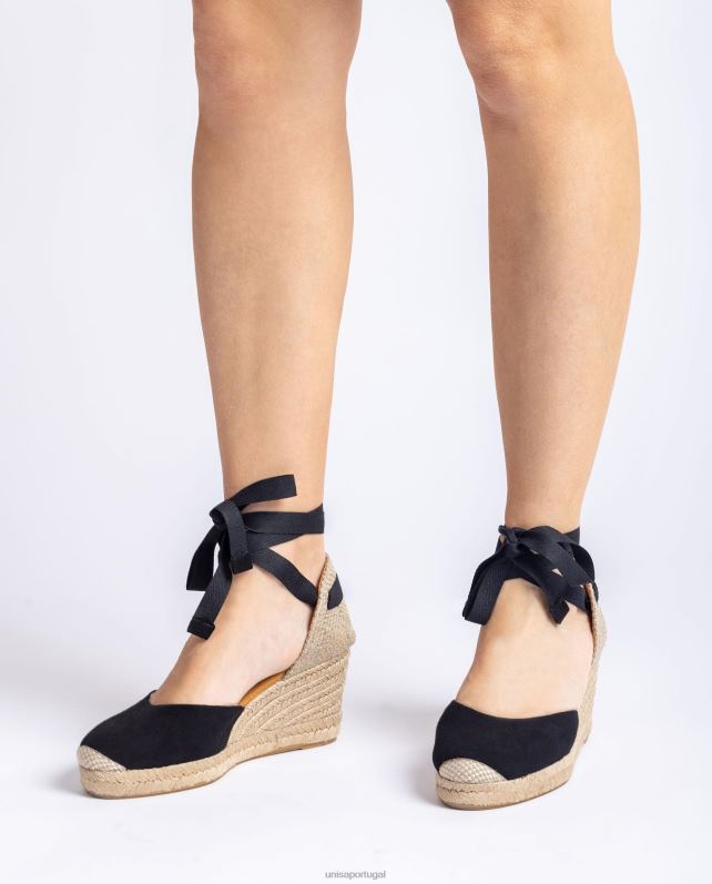 Unisa espadrille de amarrar no tornozelo mulheres 6V2Z6480 preto